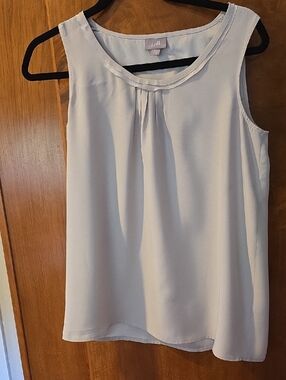 J Jill Light Gray Silk Sleeveless Pleat Front Women's Top
